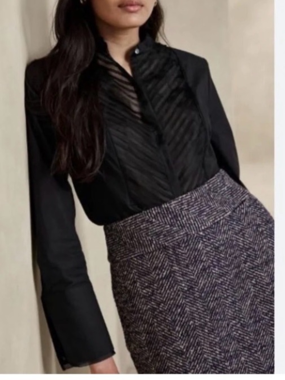 Banana Republic Josefa Ladies Tuxedo Shirt Black Sz L